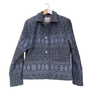 Woolrich Vtg Blue/Black Wool Button Coat L Jacket Southwest Tribal Country
